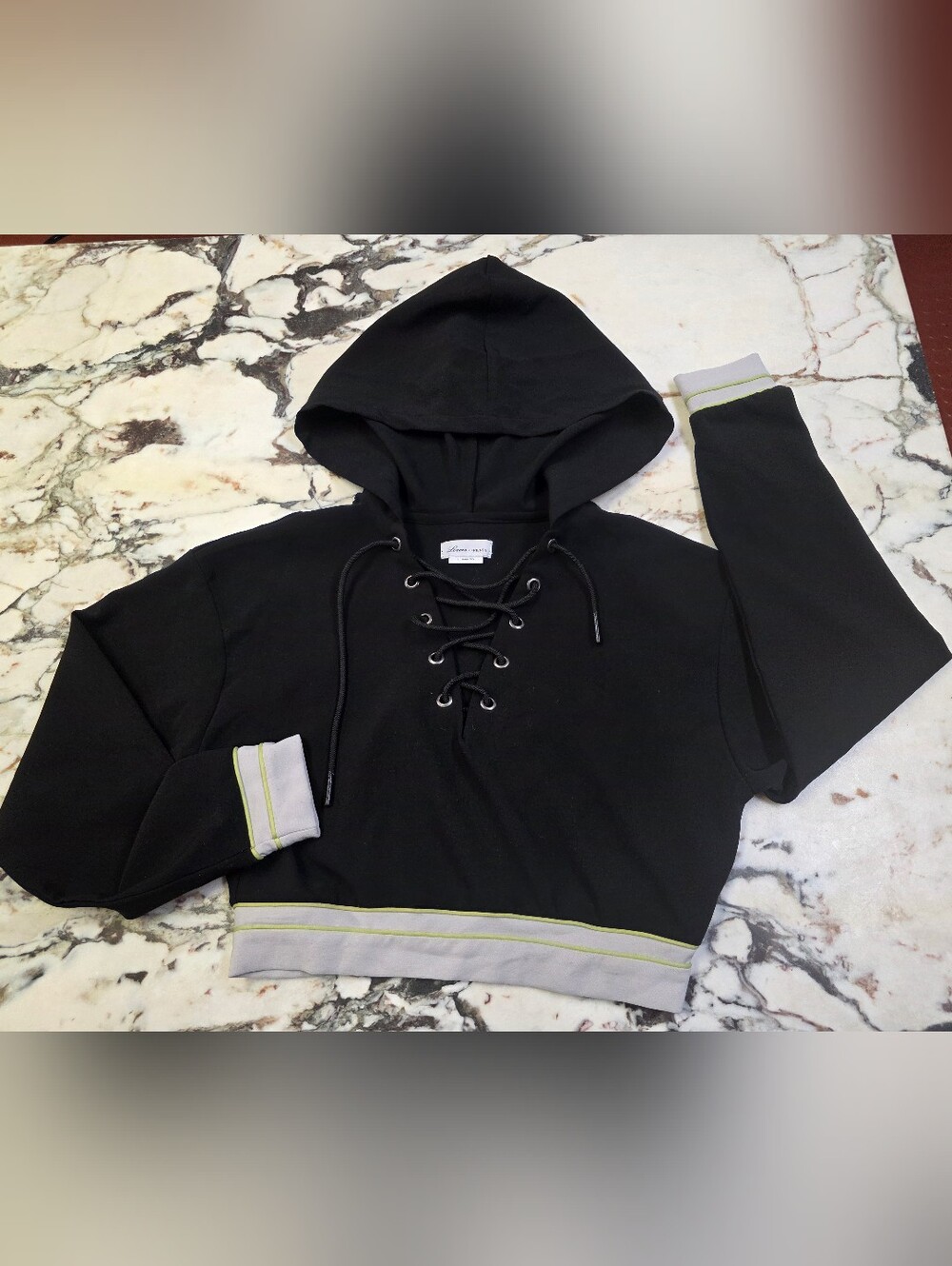 Lovers + Friends Black Cropped Lace-Up Hoodie Size S